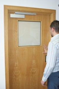 Switchable office door vision panel - switched off frosted