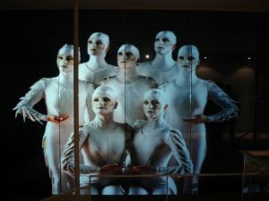 Switchable smart glass projection on windows close-up Cirque Du Soleil