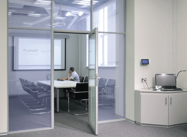 Office Privacy Door switched to on Switchable Smart Glass