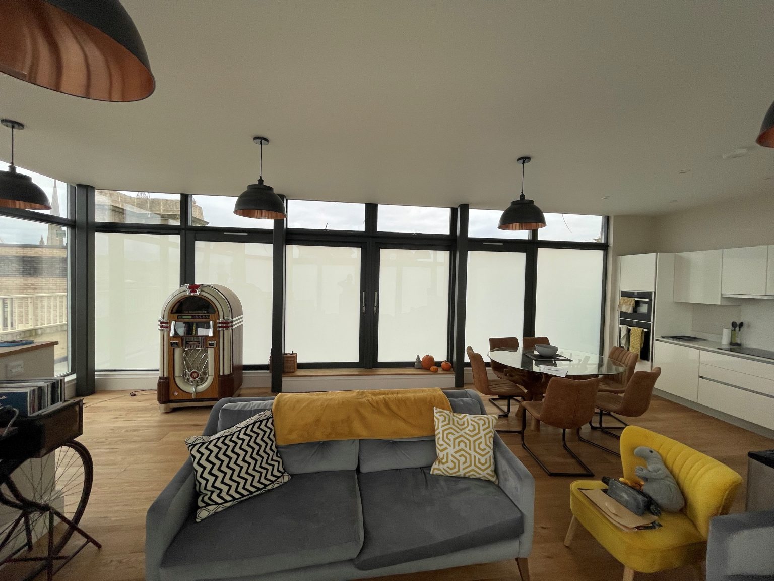 Sliding Doors with retrofitted switchable film