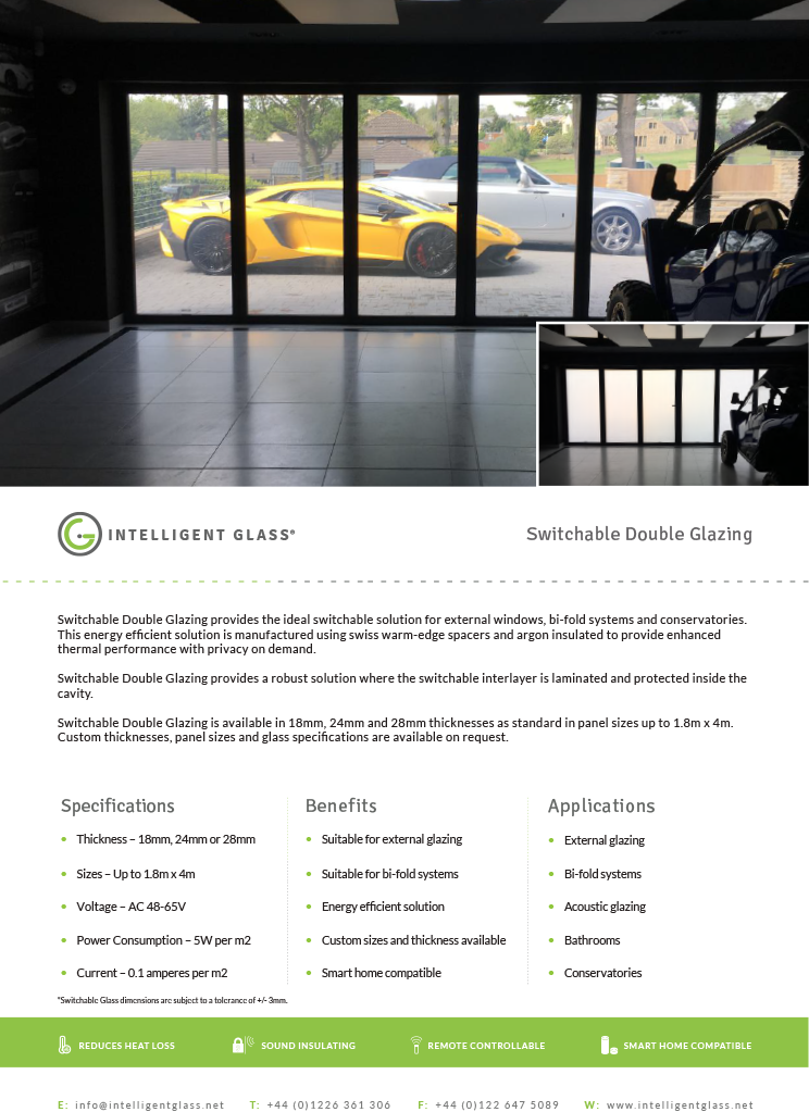 Switchable Double Glazing Specification Sheet