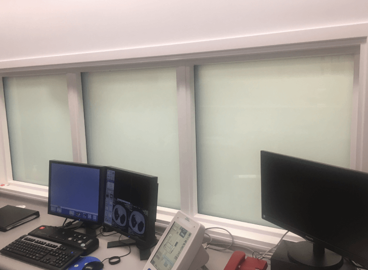 Medical room switchable smart privacy screen switched to off