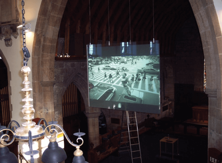 Rear Projection Switchable Smart Glass Screen in a church switched to on