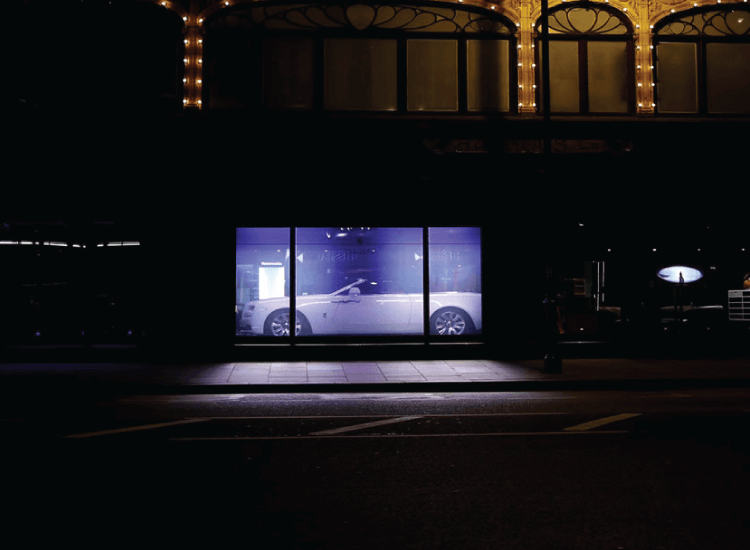 Harrods Smart Glass Window display for Rolls Royce